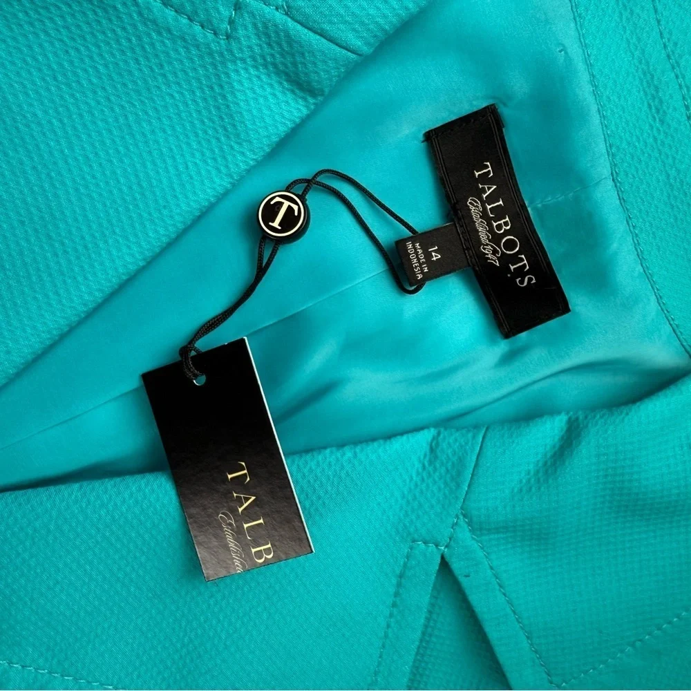 Talbots Blazer Womens 14 Blue Cotton Blend One Button Suit Jacket NWT